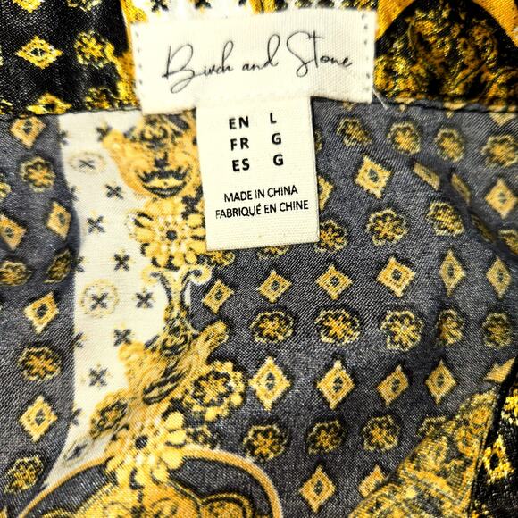 Birch & Stone Large Women's Top Black Yellow Shirt Blouse Misses Size12 14 - Picture 4 of 7